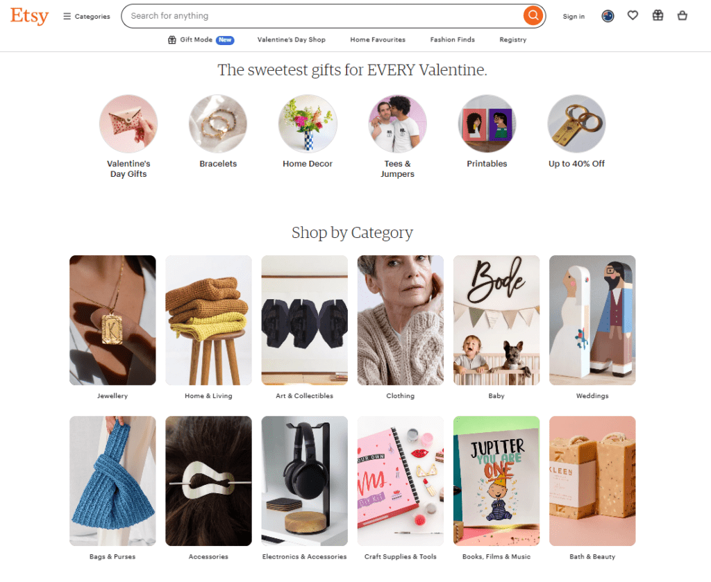 Desktop version of Etsy Australia as an example to show mobile responsiveness